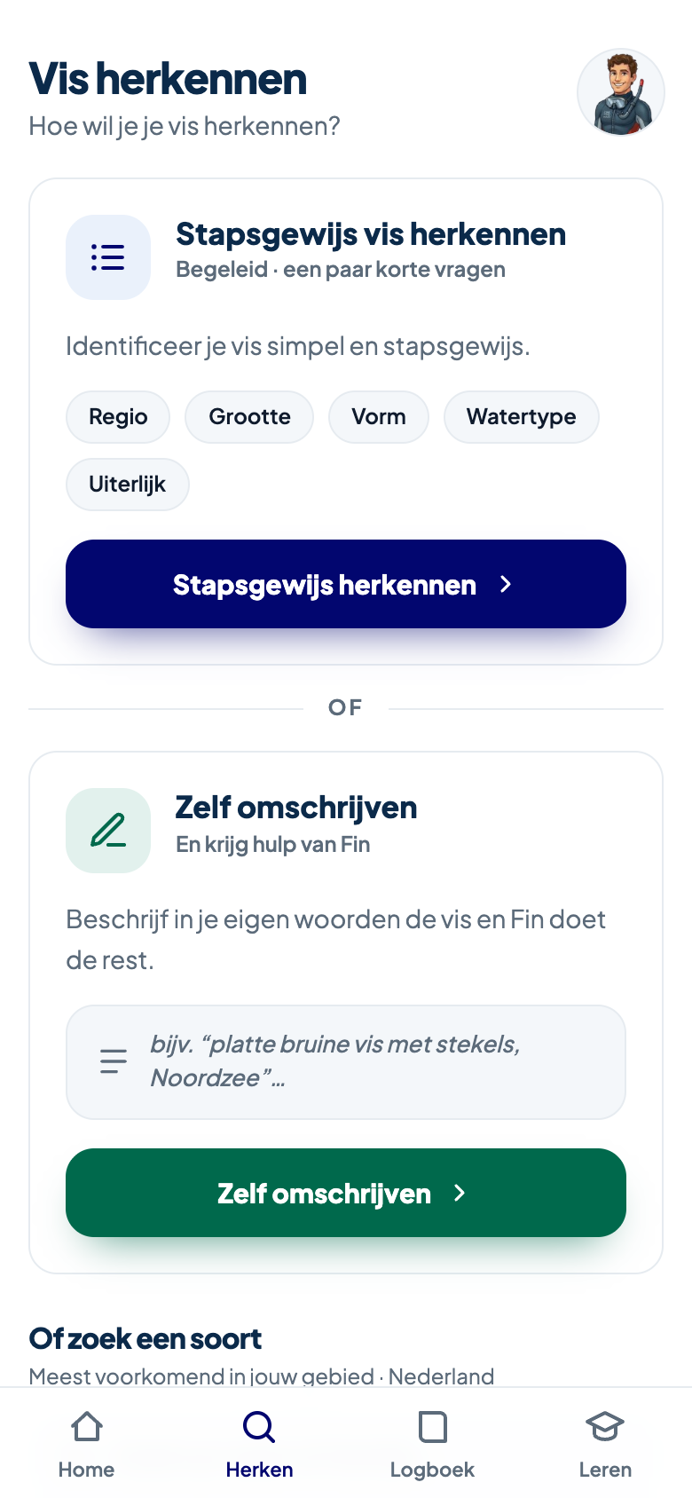 Fin’s Fish Guide app — fish identification screen
